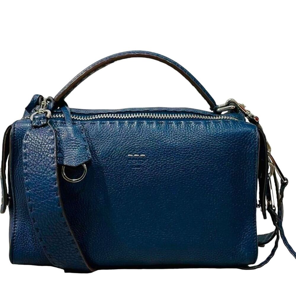 💎✨BEAUTIFUL✨💎Authentic Fendi Leather Selleria Navy Blue 2-Way Shoulder Bag